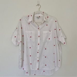 Madewell Courier Shirt, White with Embroidered Red Stars, Size M